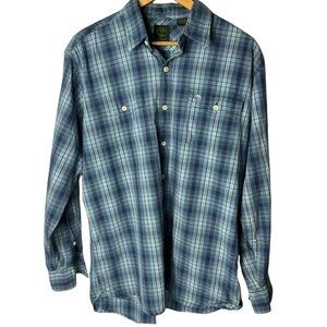 Timberland Men's Blue Plaid Long Sleeve Button Front Roll Tab Shirt Large